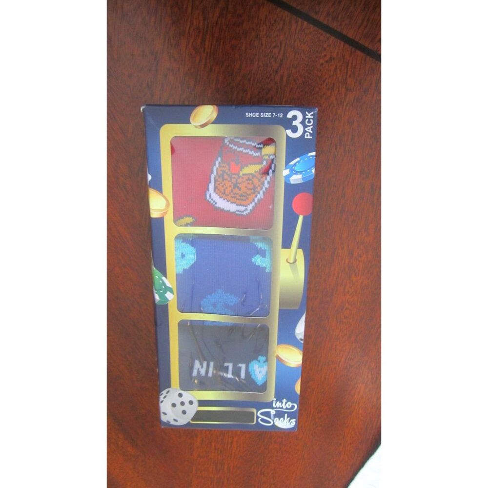 NIB INTO SOCKS BRAND  3 PACK MENS CASINO SOCKS  DOLLAR SIGNS, DRINKS & CARDS